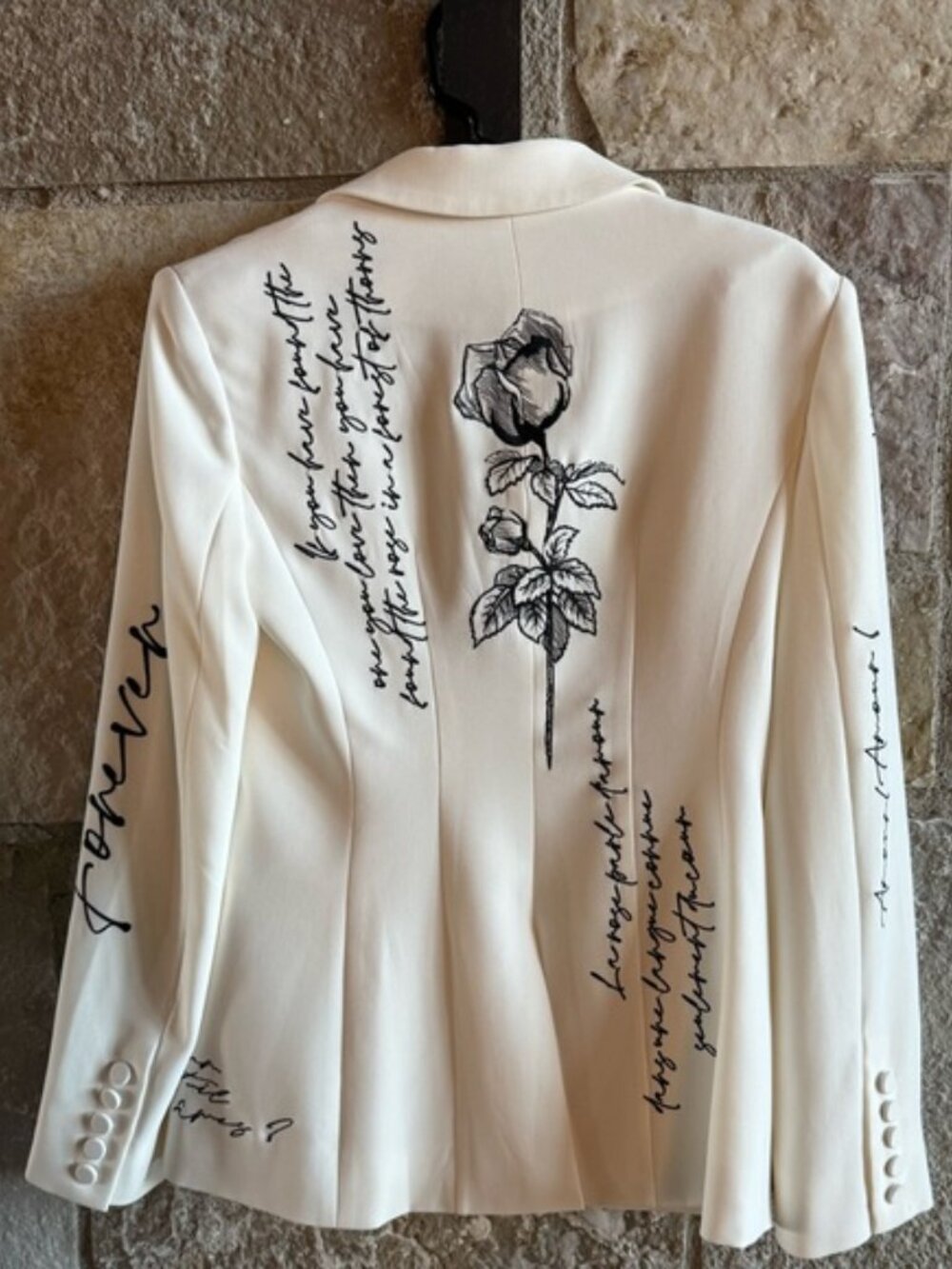 cinq à sept White Script-Print Single-Button Blazer with Black Graphics - Picture 3 of 5